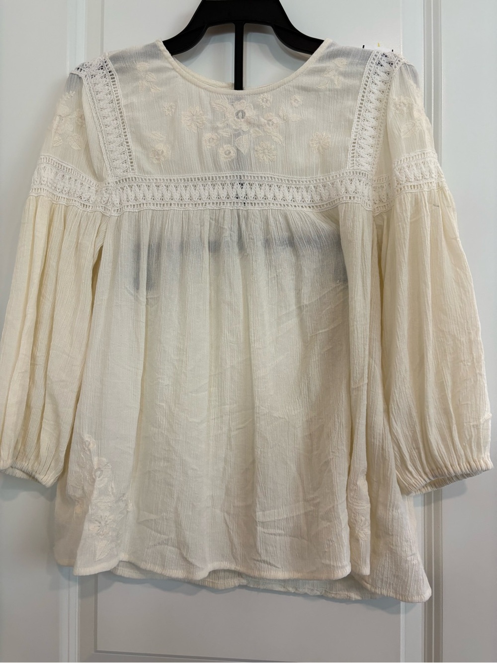 miami Cream Embroidered Peasant Blouse